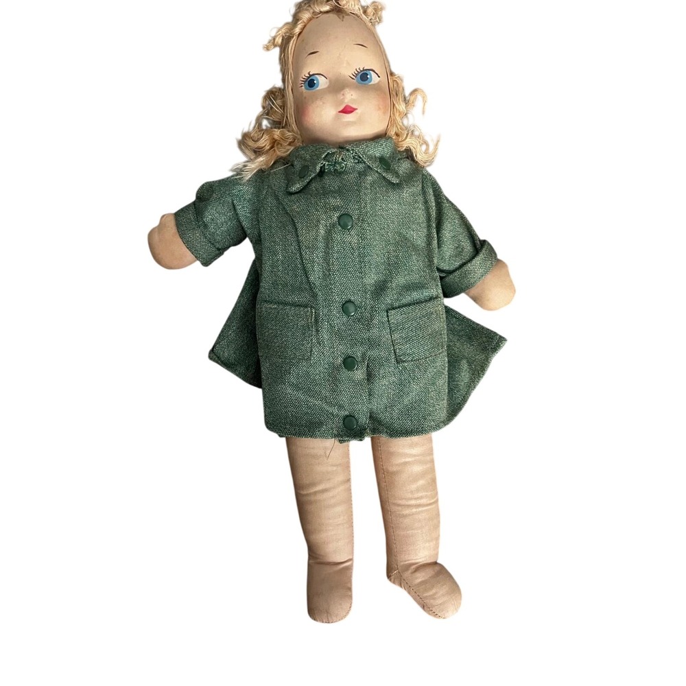 Vintage Terri Lee Doll Blonde Hair Green Tweed‎ Coat Blue Eyes Stuffed Toy